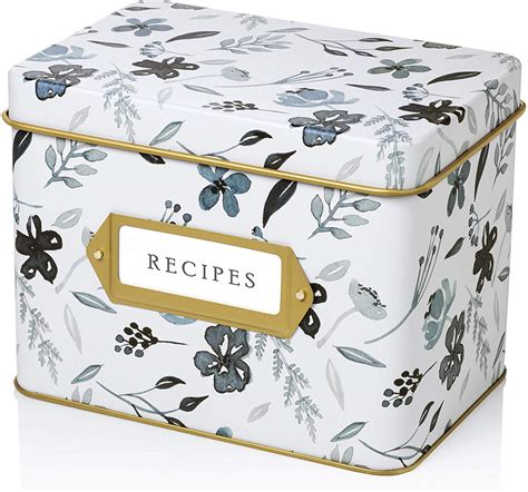 metal tin recipe box|decorative recipe boxes with cards.